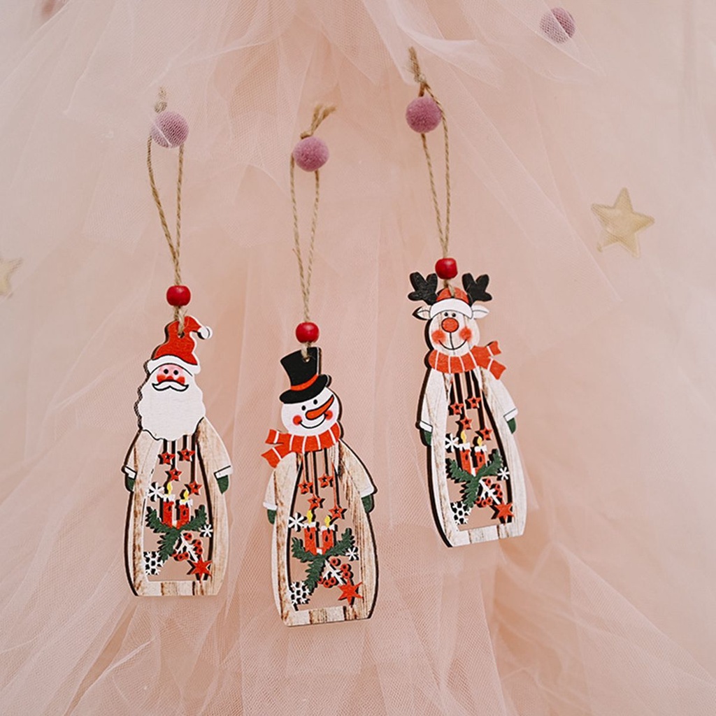 Phụ Kiện Treo Trang Trí Cây Thông Giáng Sinh Bằng Gỗ Hình Ông Già Noel / Người Tuyết / Tuần Lộc Dễ Thương