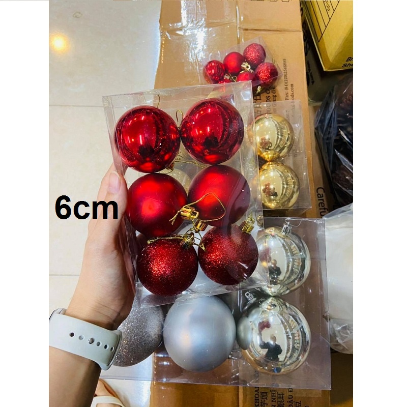 Hộp 6 Quả bóng, quả châu treo trang trí cây thông Noel, các màu, các size Nguyên Liệu Pha Chế Sỉ Hà Nội