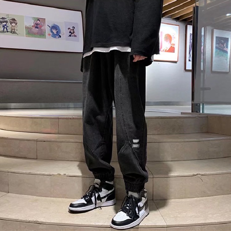 Quần jean ống rộng màu trơn chất lượng cao thời trang Hàn Quốc cho nam cỡ lớn s-3xl