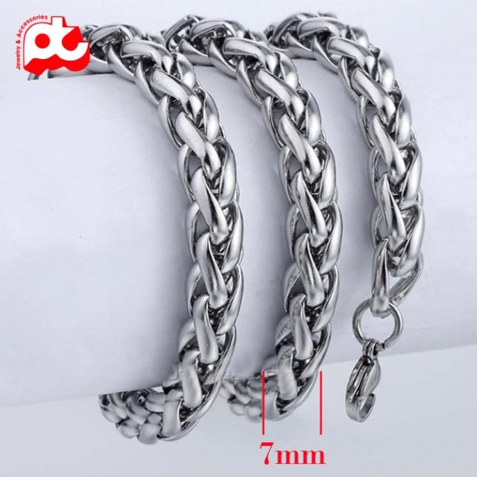 Dây chuyền titan nam cao cấp thời trang đẹp inox thép không gỉ kiểu bông dừa PT JEWELRY kích cỡ 7mm trắng PTDCNA170