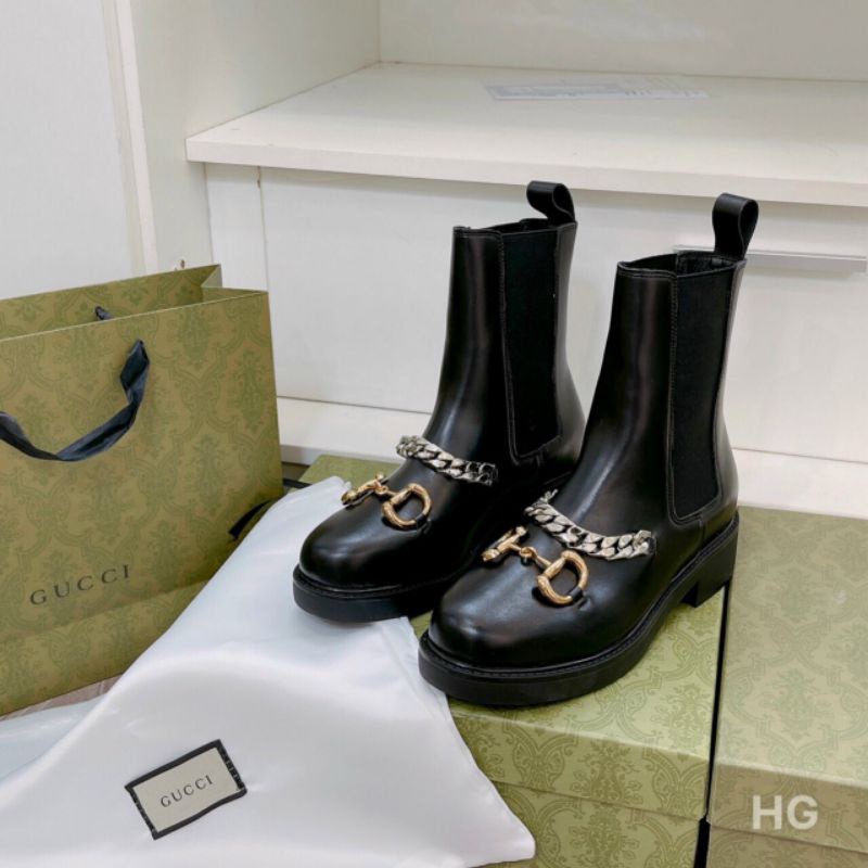H(ẢNH THẬT) Boot Đế Bằng 4p Quai Xích Ống Thấp Pha Chun Da Mềm Êm Fullbox Bill Túi Hãng Cao Cấp