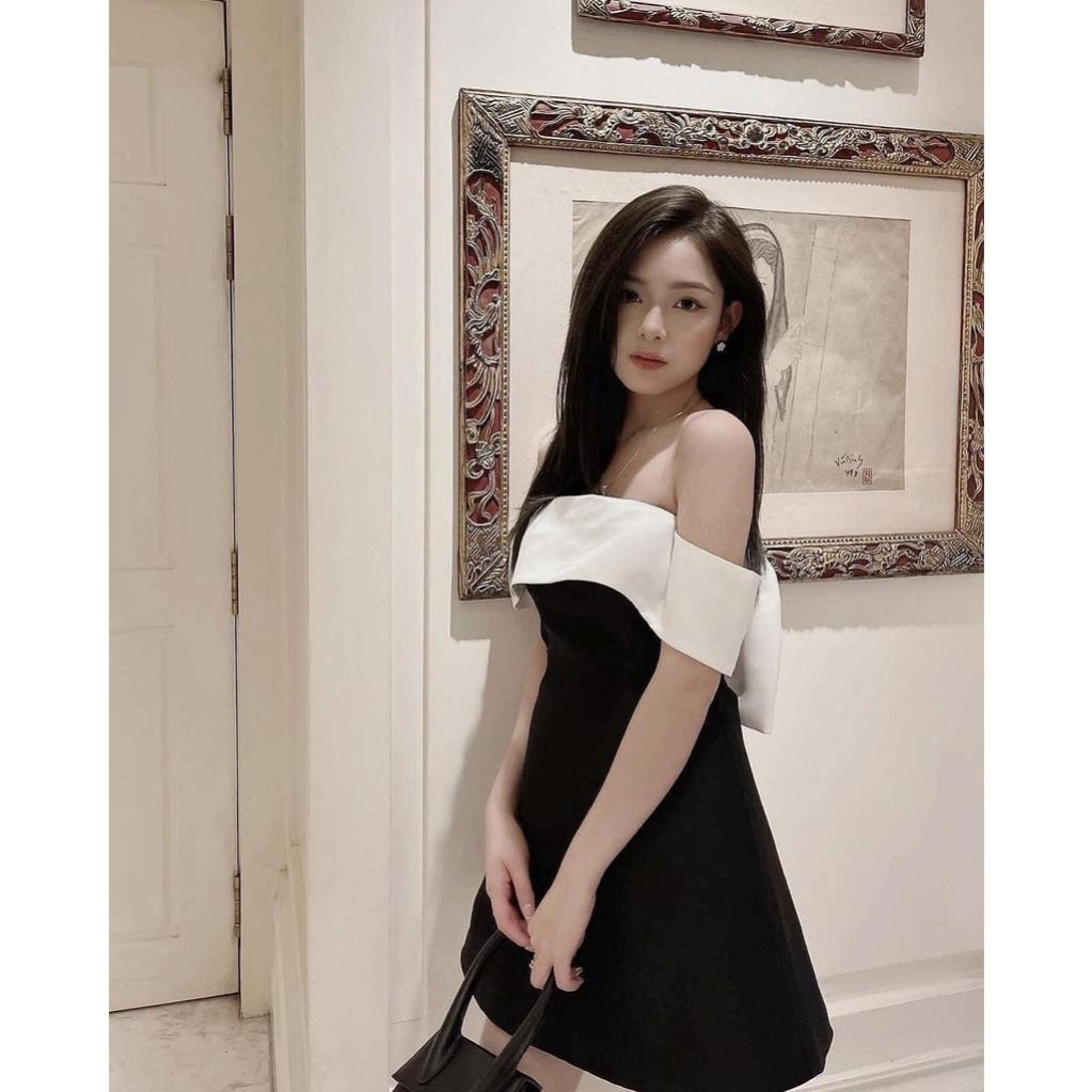 ĐẦM ĐEN BẸT VAI PHỐI NƠ TRẮNG