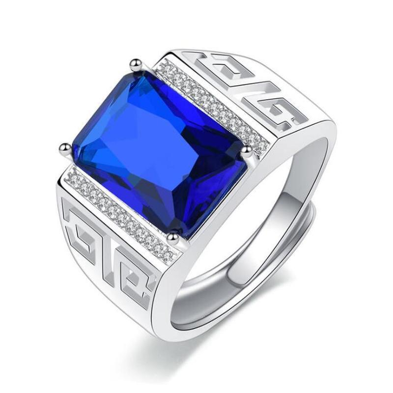 Nhẫn bạc S925 thép titan đính kim cương sapphire xanh lam thanh lịch