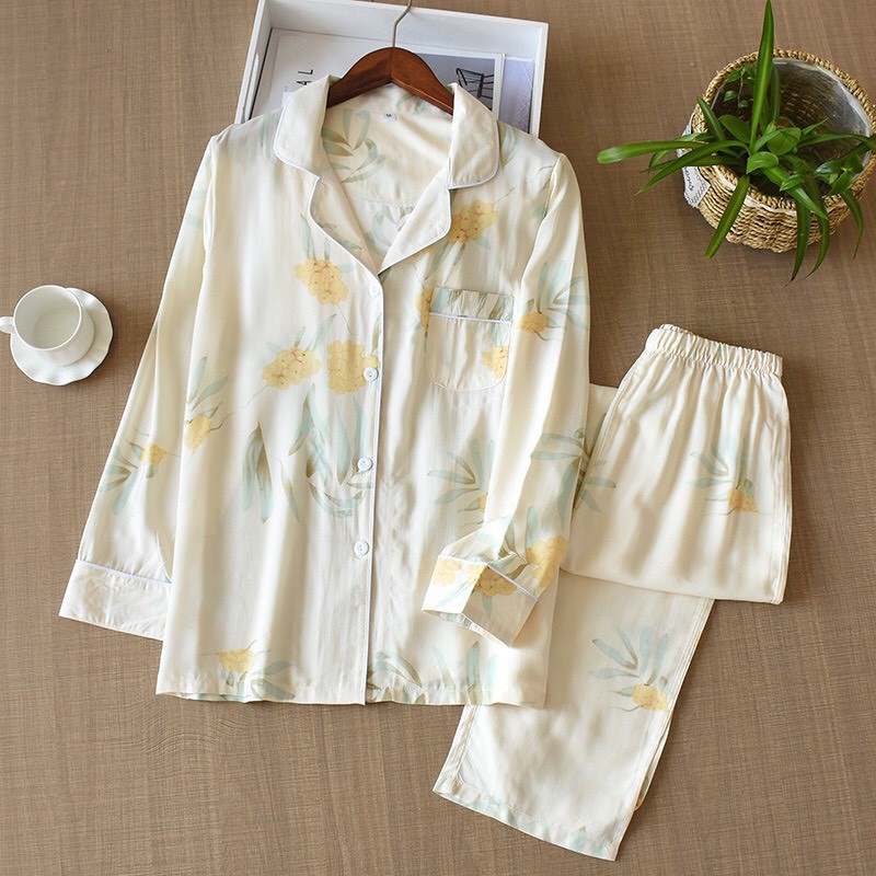 Bộ đồ pyjamas dài tay cotton silk cao cấp họa tiết (nhiều màu)