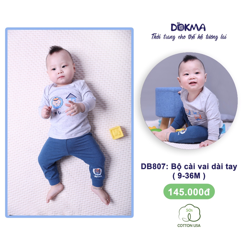 [FREESHIP] Bộ bé trai dài tay 9-36 tháng tuổi cotton cài vai in hoạt hình động vật ngộ nghĩnh hãng Dokma DB807- Voikids
