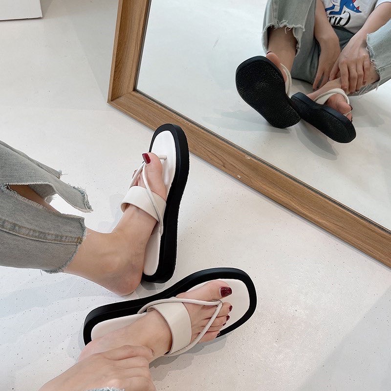 DÉP KẸP , DÉP XỎ NGÓN NỮ MÕM VUÔNG ĐẾ CAO 2CM THỜI TRANG PHỐI DÂY NGANG