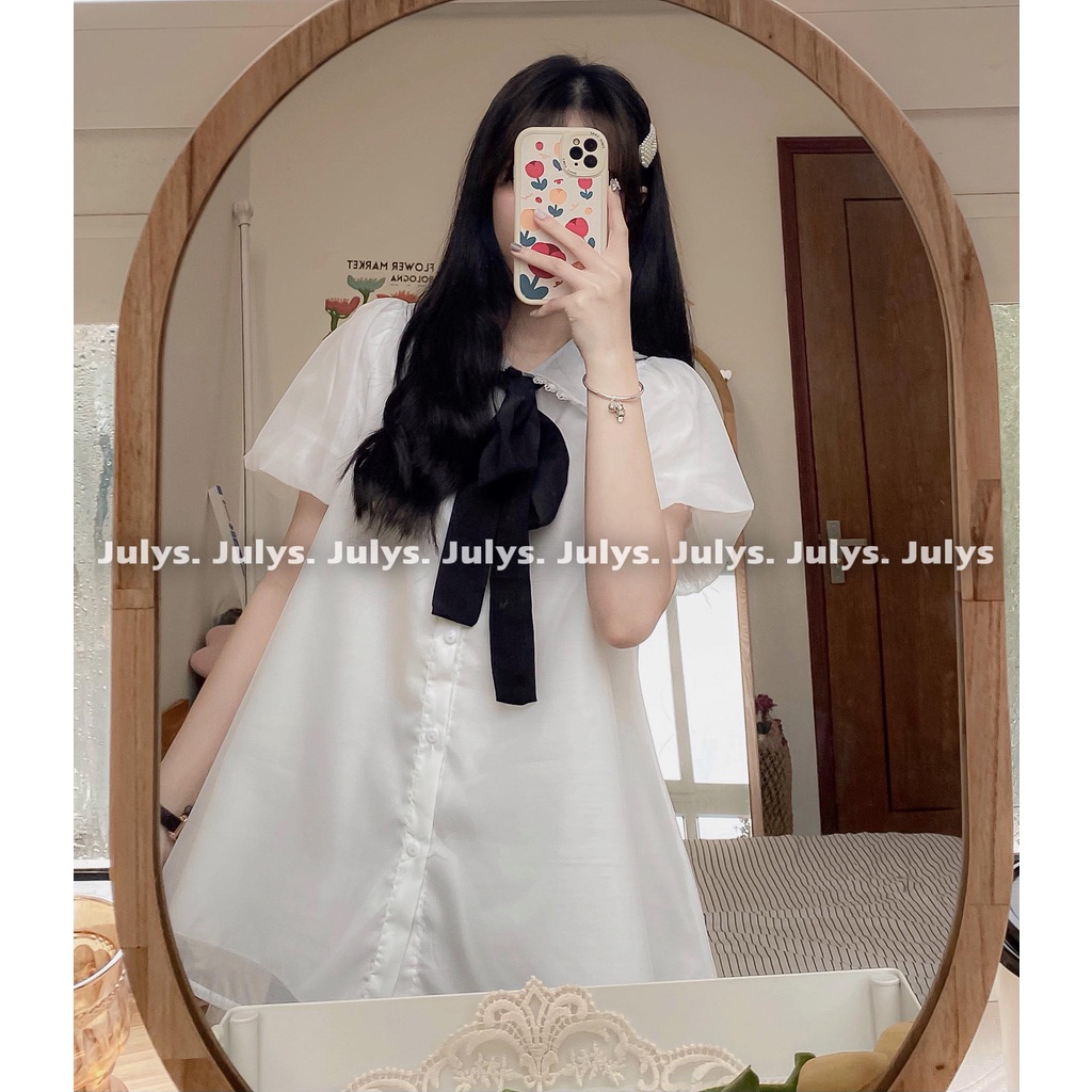 Áo babydoll tơ mềm nơ đen Julys (ảnh thật tự chụp kèm video)