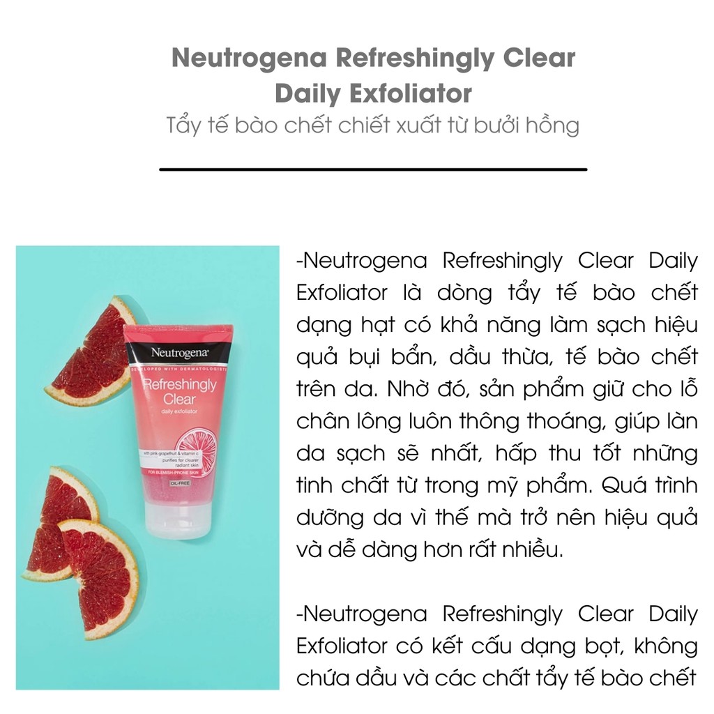 Sữa rửa mặt sạch mụn dành cho da dầu Neutrogena Refreshingly Clear Daily Exfoliator  không dầu ,150ml | BigBuy360 - bigbuy360.vn