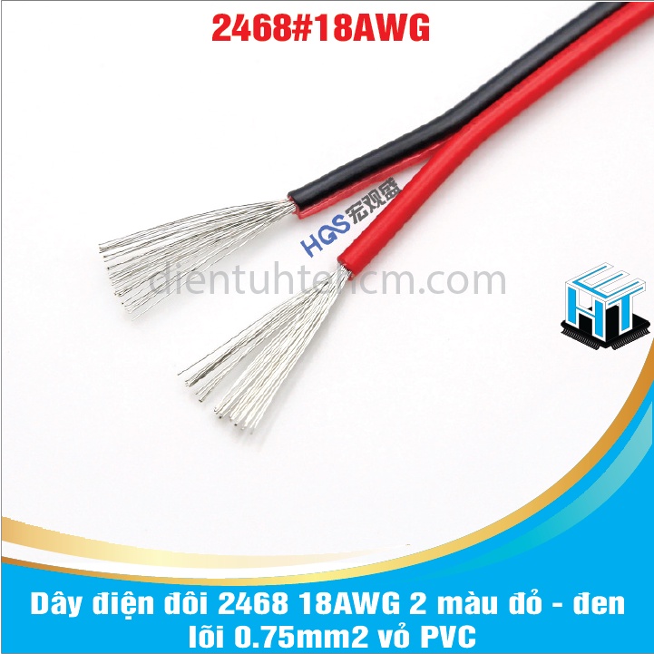 1 MÉT Dây điện đôi 2468 18AWG 2 màu đỏ - đen lõi 0.75mm2 vỏ PVC