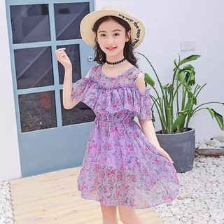 Đầm bé gái voan hoa nhí màu tím mã 108