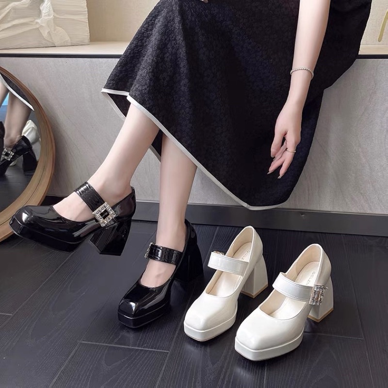 _ Giày cao gót nữ đế trụ 2 màu khoá dán siêu xinh