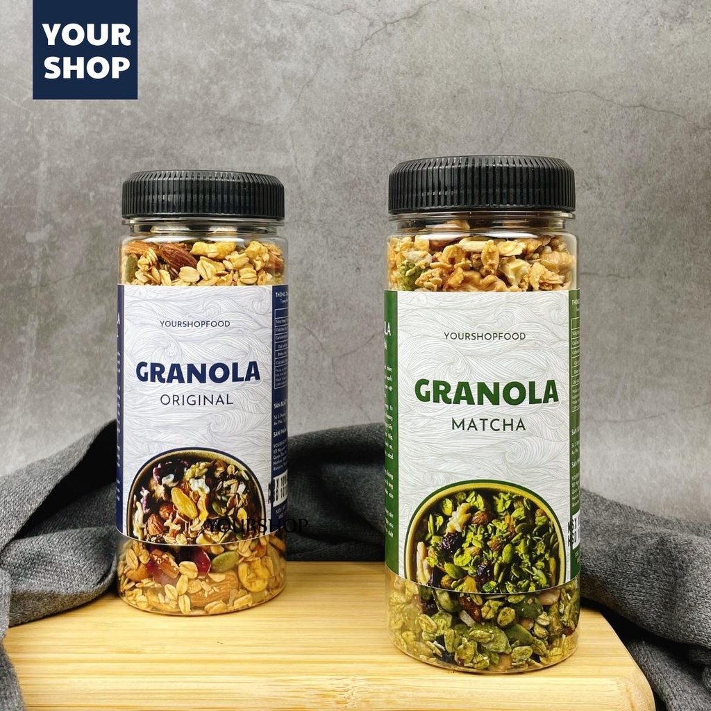 Granola siêu Hạt &amp; Quả Yourshop- Ngũ cốc giảm cân nướng Mật ong Vanila, Trà Xanh, Socola