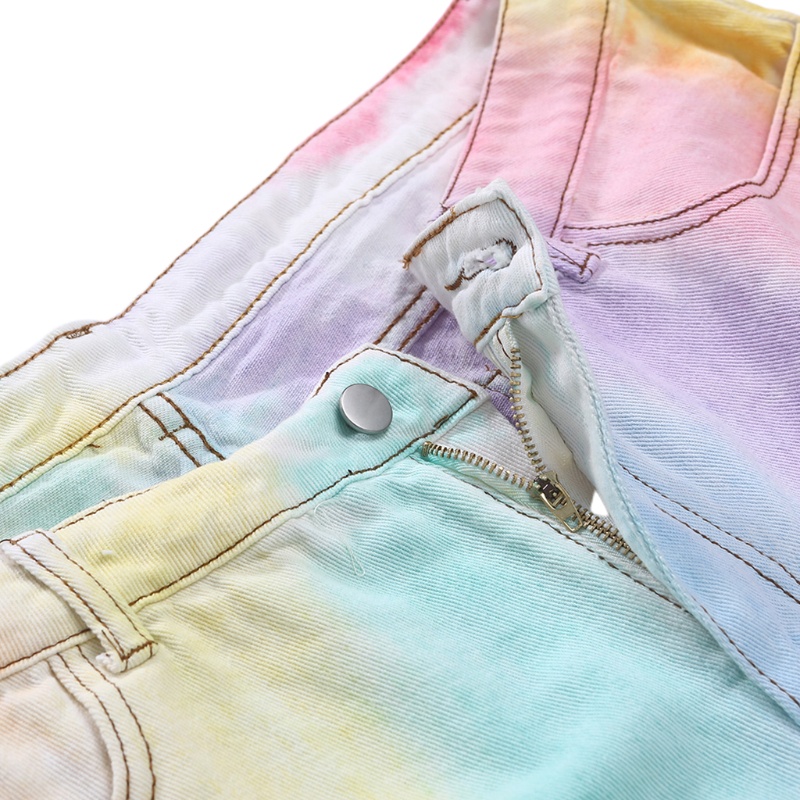 Quần Short Jean Có Túi Màu Sắc Cầu Vồng Gợi Cảm Cho Nữ