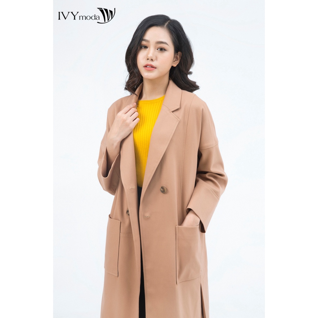 [NHẬP WABRTL5 GIẢM 10% TỐI ĐA 50K ĐH 250K ]Áo khoác nữ dáng dài cổ 2 ve IVY moda MS 71M4902