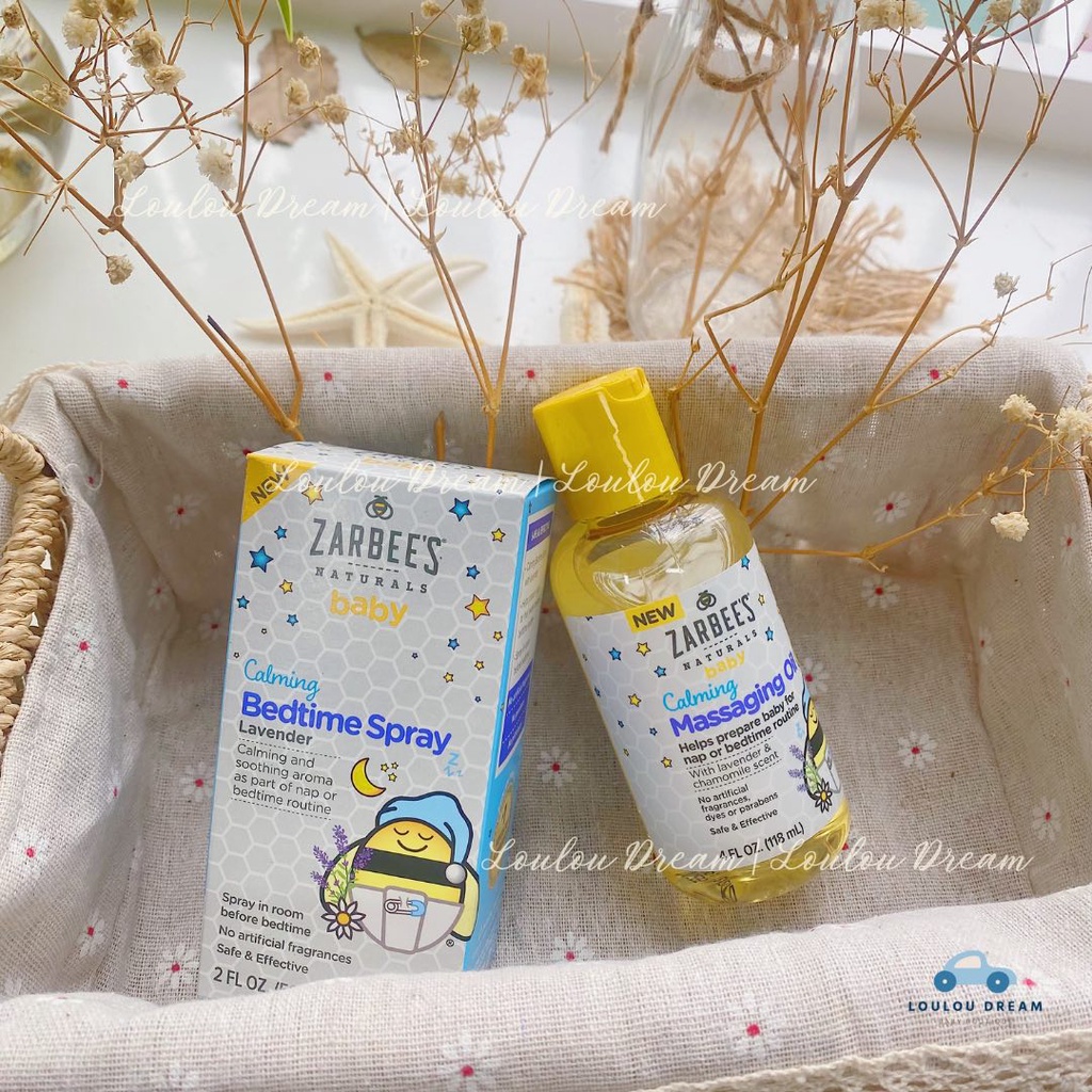 Xịt phòng giúp bé ngủ ngon và Dầu massage cho bé Zarbee's Naturals Baby - Calming Bedtime Spray/Massaging Oil