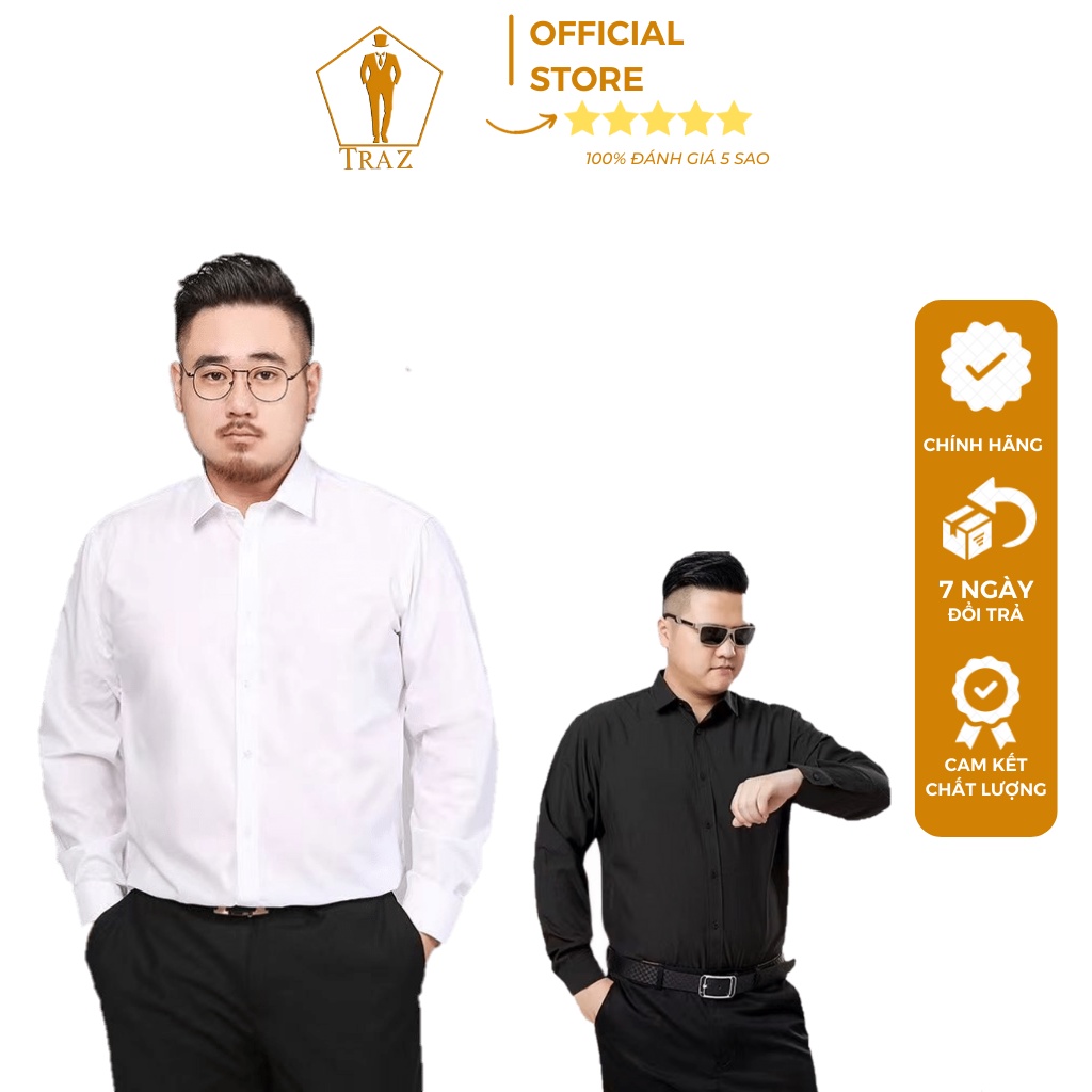 Sơ Mi Trắng Nam Dài Tay TRAZ  Màu Đen, Xanh Đen Bigsize Cho Người Mập Béo Ngoại Cỡ 3 4 5 6 7 xl
