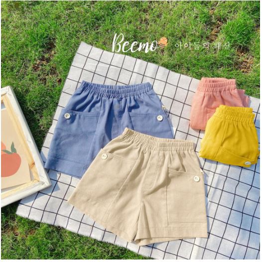 Quần đùi ngắn mặc nhà cho bé chất liệu linen có túi sườn cho bé trai bé gái - GELU KIDS QBU001