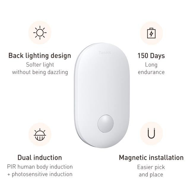 Postmodern Baseus Novelty LED Night Lights Pir Motion Sensor Light USB Rechargeable Bedside Wall Lamp Smart Home for Kit