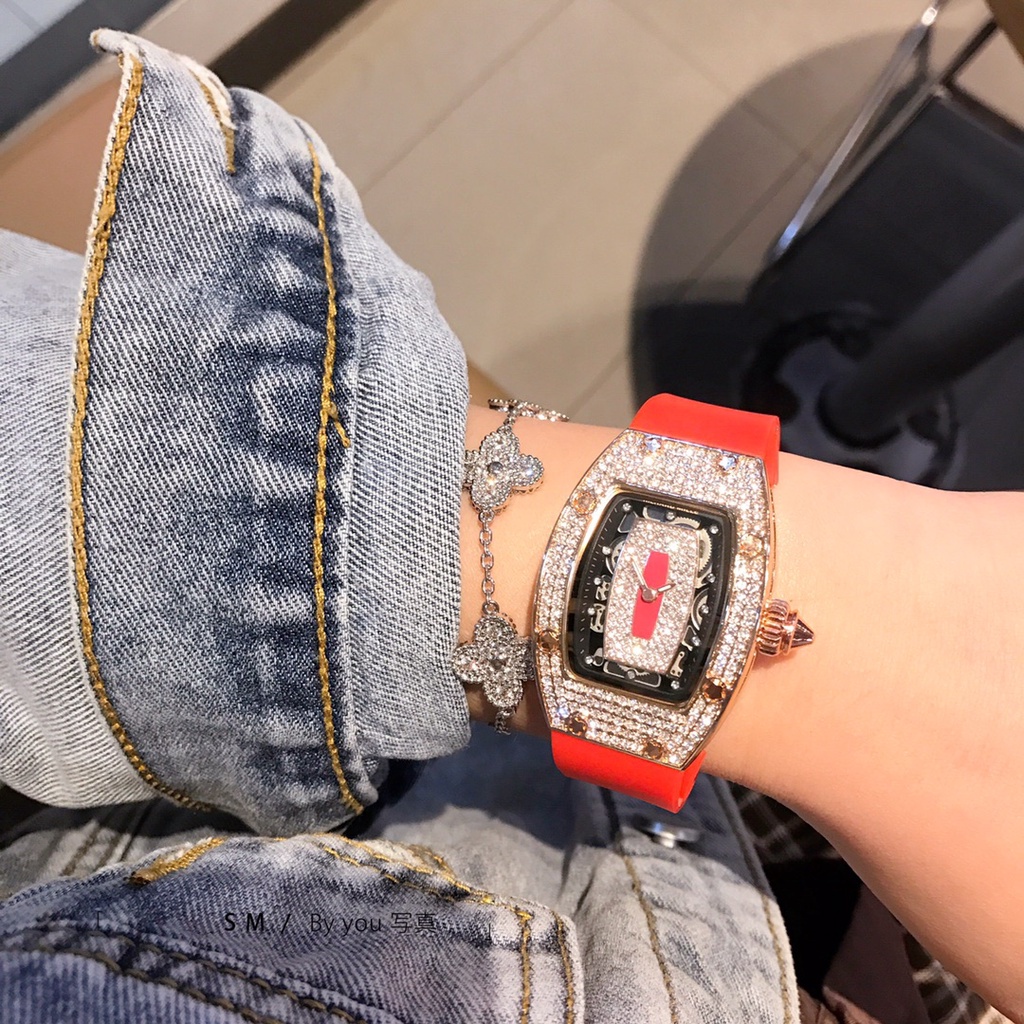 Đồng Hồ Quartz Nữ Hiển Thị Ngày Đính Hột Xoàn Chất Lượng Cao RM