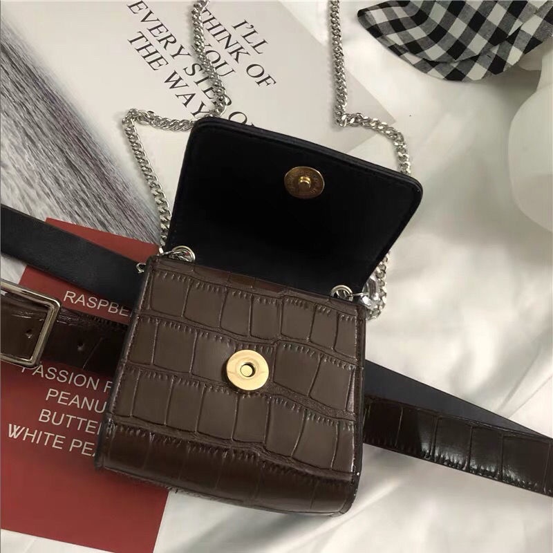 Túi hộp vuông túi mini dây xích túi ví thắt lưng thời trang da rắn