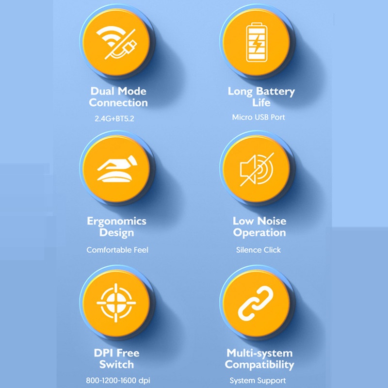 Chuột Không Dây Bluetooth 2.4G 1600 DPI Chống Trượt Có Thể Sạc Lại Dành Cho Điện Thoại Di Động / Máy Tính Bảng / Laptop