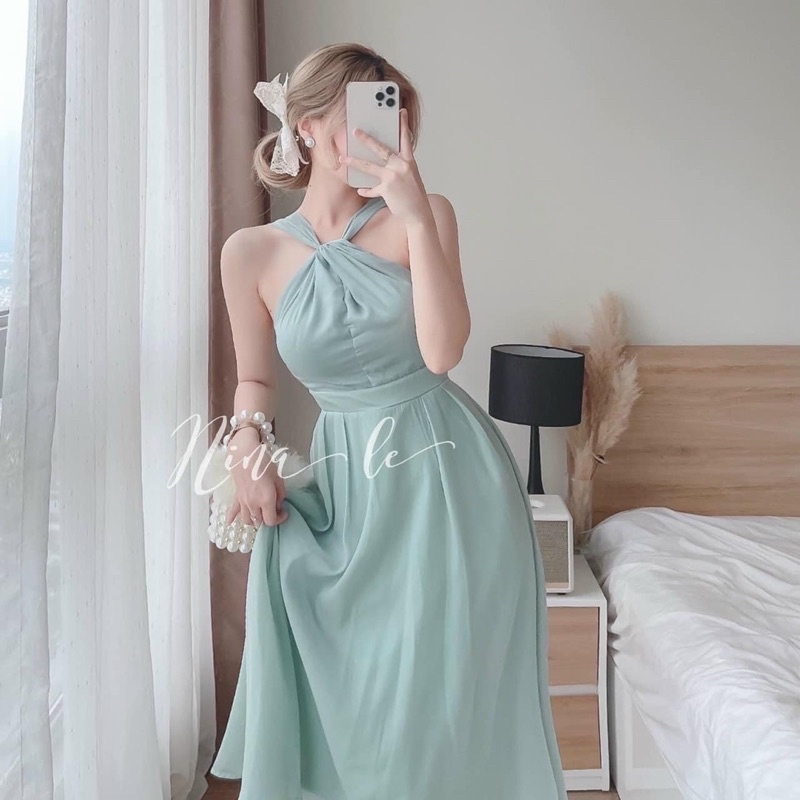 Đầm midi xoắn cổ dự tiệc KC