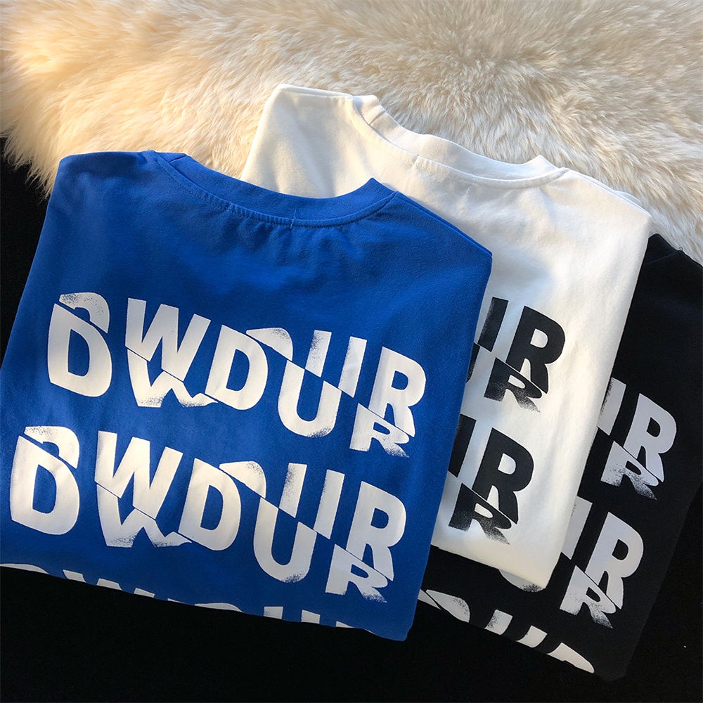 Áo Thun Tay Ngắn Dáng Rộng In Chữ Màu Xanh Dương Kiểu Mới Thời Trang Xuân Hè 2022 Cho Nam Và Nữ