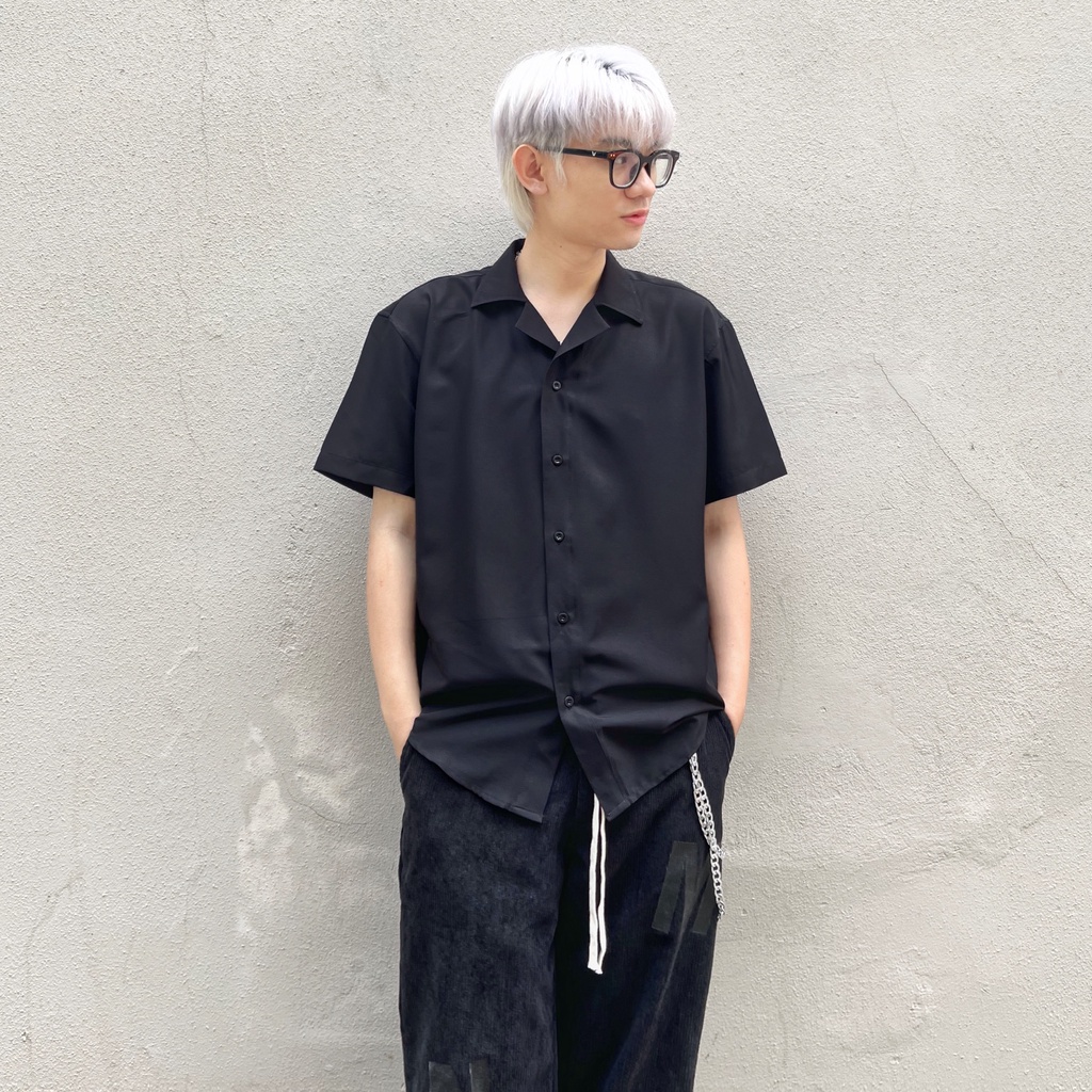 MENDE - Original Shirt - Áo sơ mi unisex tay ngắn đơn giản trơn trắng đen