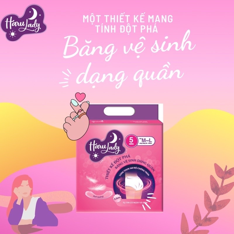 [Mua 1 tặng 1]Băng vệ sinh dạng quần Haru lady size M/L l/xl có miếng dán gọn gàng,mềm mại êm ái