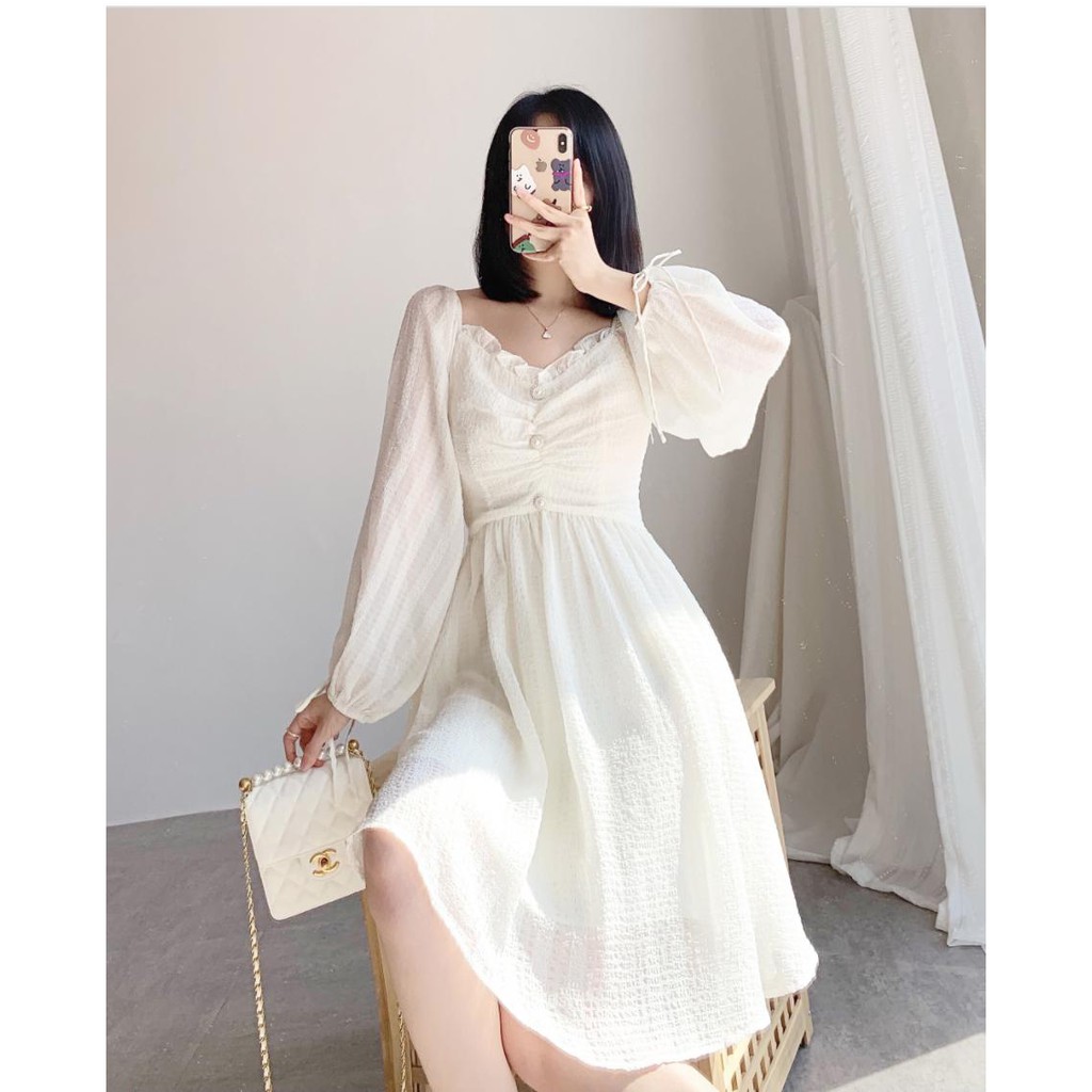 [Mã WASTGO hoàn 10% xu đơn 99k] (Hàng có sẵn) Váy trắng midi vintage nơ tay 🌿🌿💯💯 | WebRaoVat - webraovat.net.vn