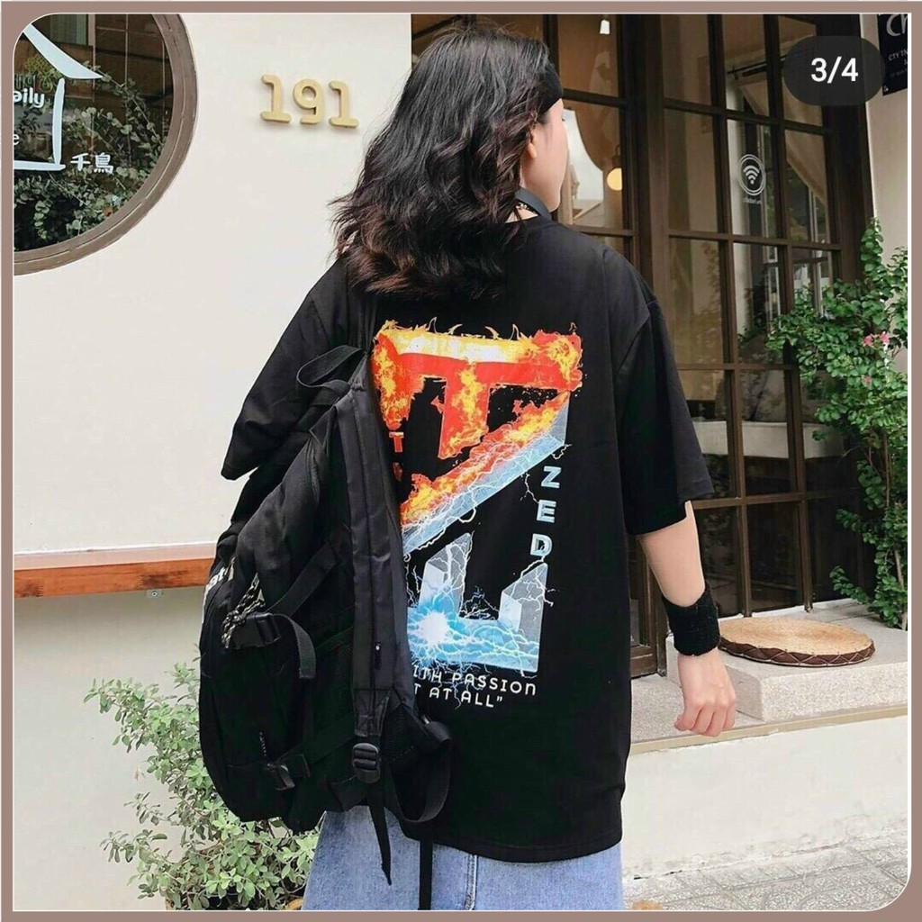 ÁO THUN TSHIRT NAM NỮ 1 CỠ FORM DÁNG RỘNG DƯỚI 65KG MẶC VỪA (LỬA BĂNG ZED)