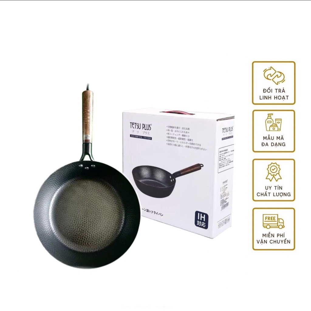 Chảo Nhật Chống Dính Vân Búa Tetsu Plus - Chảo Nhật chống dính sâu lòng size 28cm chiên xào rán