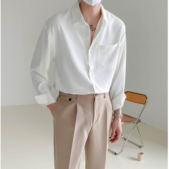 Áo Sơ Mi Trơn Tay Dài Thoáng Khí Màu Sắc Đơn Giản Dành Cho Nam