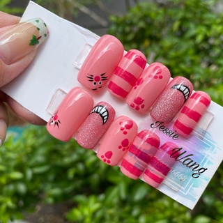 Nail box móng úp thiết kế sơn gel tặng mặt nạ, giũa và keo dán móng  hoạt hình xinh xắn màu hông dễ thương tiger disney