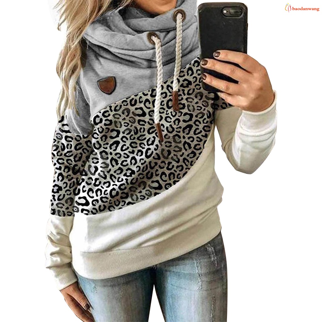 Three-color Patchworks Hooded Long-sleeved Lace-up Hoodies Fall Warm Basic Women's Pullover