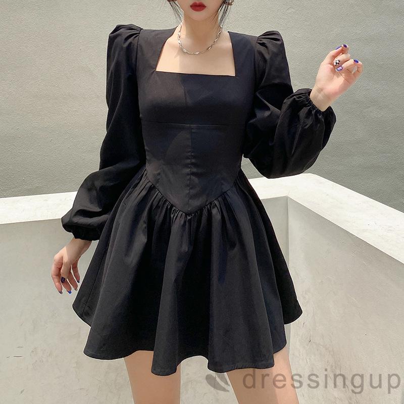 Đầm chữ A tay phồng dài màu sắc đơn giản thời trang hè cho nữ