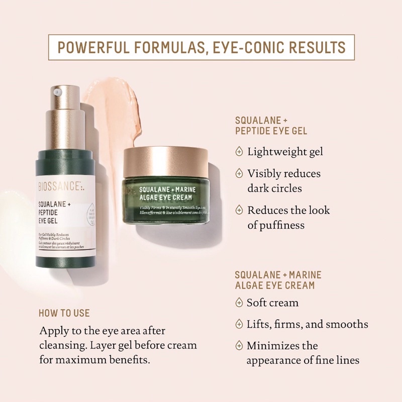 Kem dưỡng mắt chống lão hoá BIOSSANCE SQUALANE + PEPTIDE EYE GEL