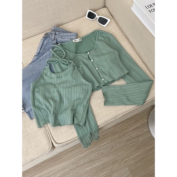 Sét áo khoác cadigan và áo yếm dáng croptop