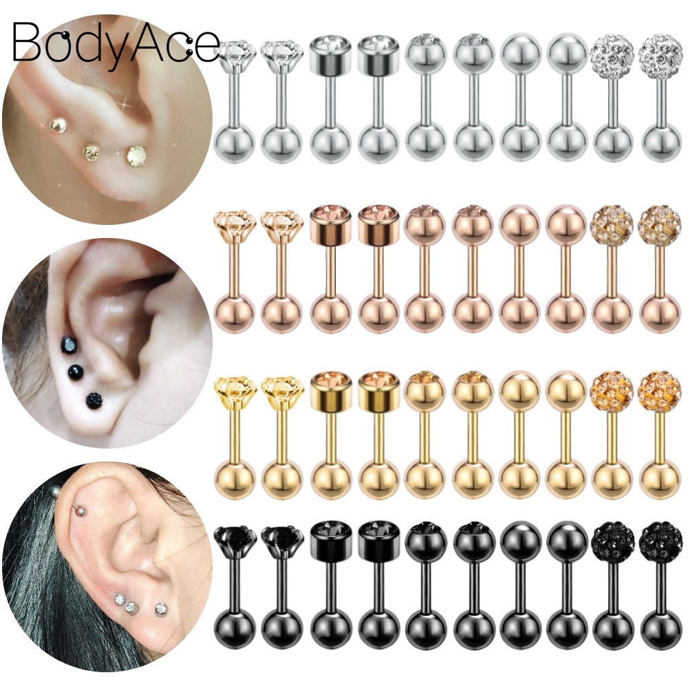 Set 10 Khuyên Tai Thép Không Gỉ Đính Đá Pha Lê Thời Trang
