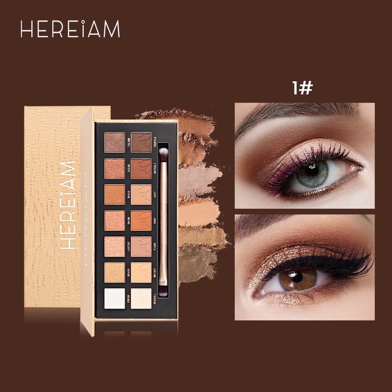 [Hàng mới về] Bảng phấn mắt HEREIAM 14 màu sắc lâu trôi trang điểm làm đẹp hàng ngày tích hợp cọ 170g