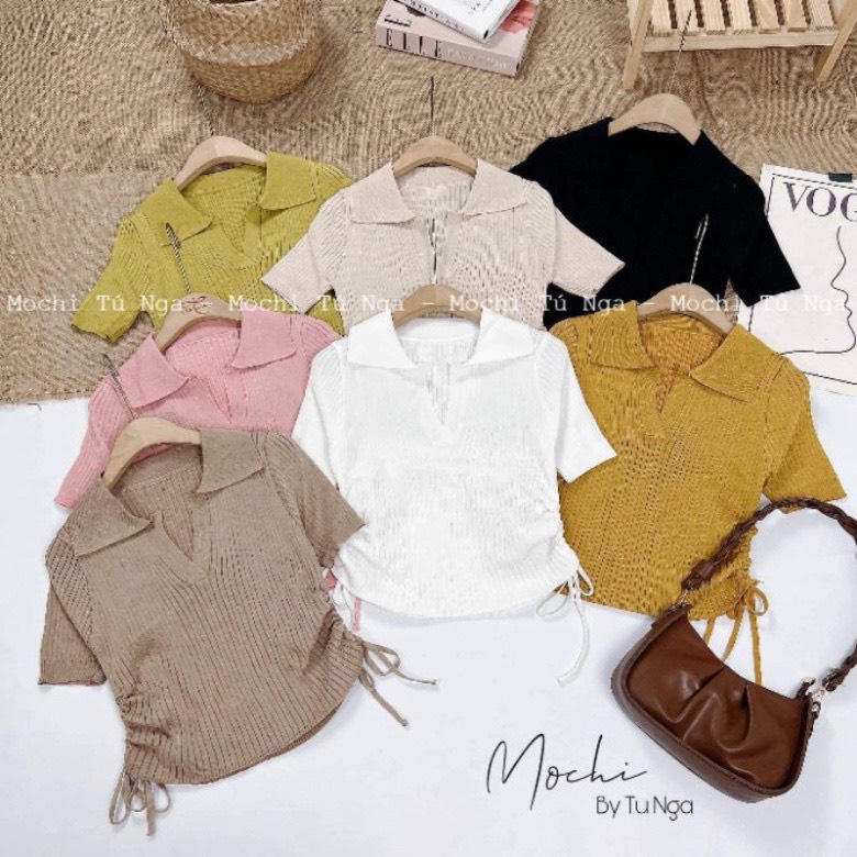 Áo Len Gân Cổ Bẻ tay Ngắn Dây Rút 2 Bên Sườn | Smide Clothing
