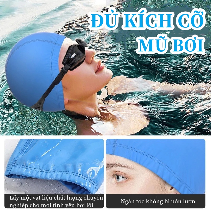 Mũ Bơi người lớn, Mũ bơi vải Spandex, Nón Mũ Bơi Silicone Cao Cấp, Ngăn nước, Trùm được búi tóc dài,Siêu bền