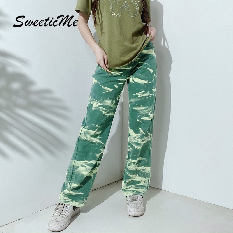 SweeticMe Women's 2021 New Denim Fashion Tie dye Contrast Color Sexy High Wasit Jeans