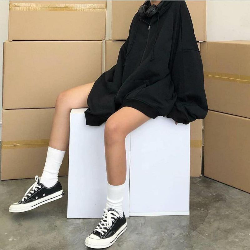 Áo Khoác Nỉ Hoodie Nam Nữ dưới 70kg, Dài Tay Có Khóa Kéo Và Mũ Hàn Quốc G052 màu ĐEN/XÁM | BigBuy360 - bigbuy360.vn