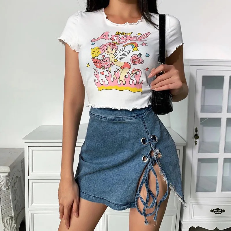 Áo Thun Crop Top Tay Ngắn Phong Cách Hàn Quốc Dành Cho Nữ