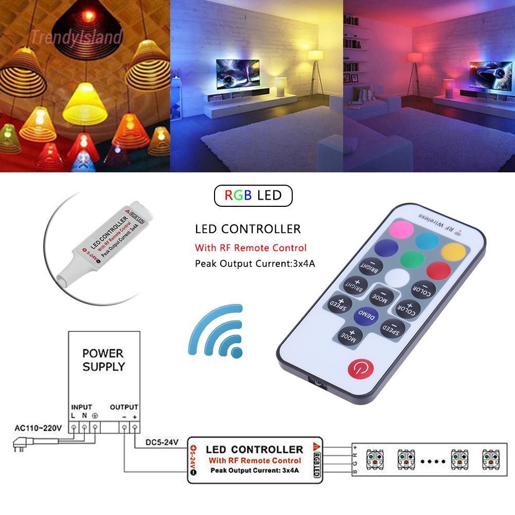 Bộ Điều Khiển Từ Xa Bằng Tre 17 Phím Rf Không Dây Led Rgb Cho Dây Đèn Led Rgb