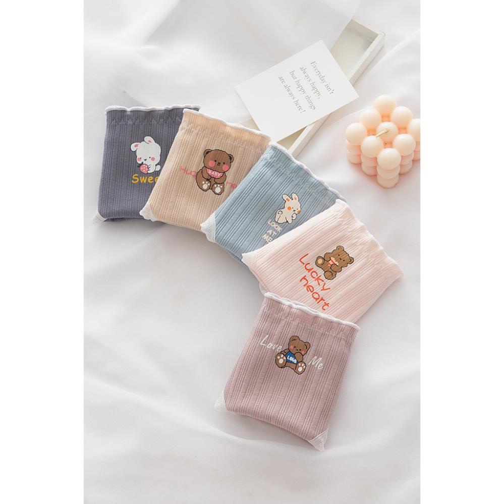 Quần Lót Nữ Cotton Tăm Hoạ Tiết Lucky Heart Thỏ xanh Gấu Nâu Siêu Xinh 485