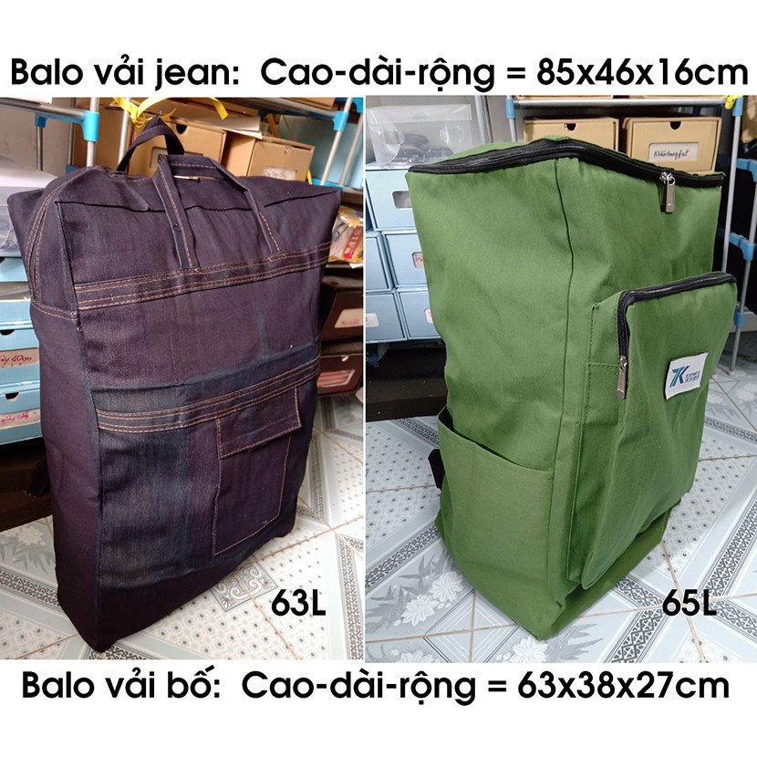 Balo giao hàng vải bố 65L balo dọn trọ vải jean 63L túi đựng quần áo chăn màn