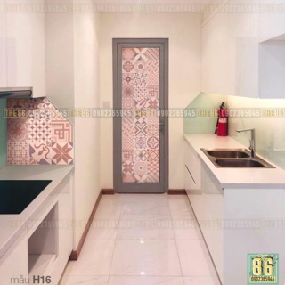 Decal gạch bông dán cửa tone hồng