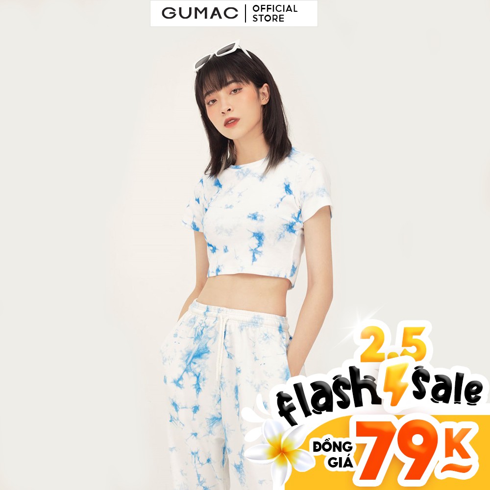 [Mã WABRGM11 giảm 10% đơn 250K] Áo croptop nữ tay ngắn loang màu GUMAC phong cách unisex cá tính ATB301